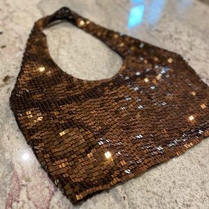 Brown sequined crop halter